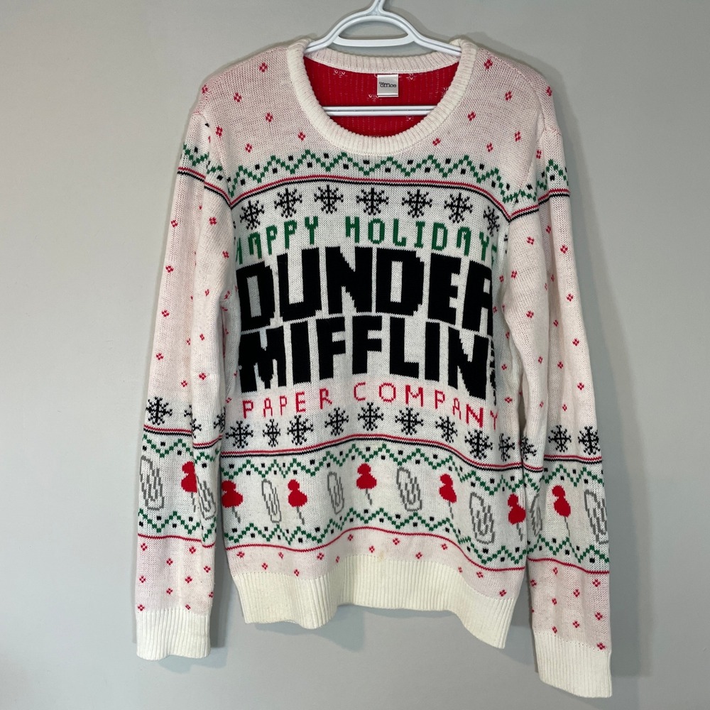 The Office Dunder Mifflin Ugly Christmas Sweater Mens Medium White Fair Isle